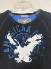 American Eagle Vintage Fit Thermal Shirt XS Black Eagle Logo Long Sleeve Y2K