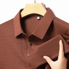 Cotton Polo Shirt Men Short Sleeve Printed Collared Classic Business Casual Top
