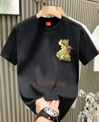 Men’s Luxury Koi Fish Embroidered Cotton T-Shirt Casual Short Sleeve Slim Fit Te