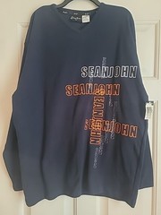 Sean John Navy Blue Jersey-like Pull On Long Sleeve Shirt Mens Large NWT Logo