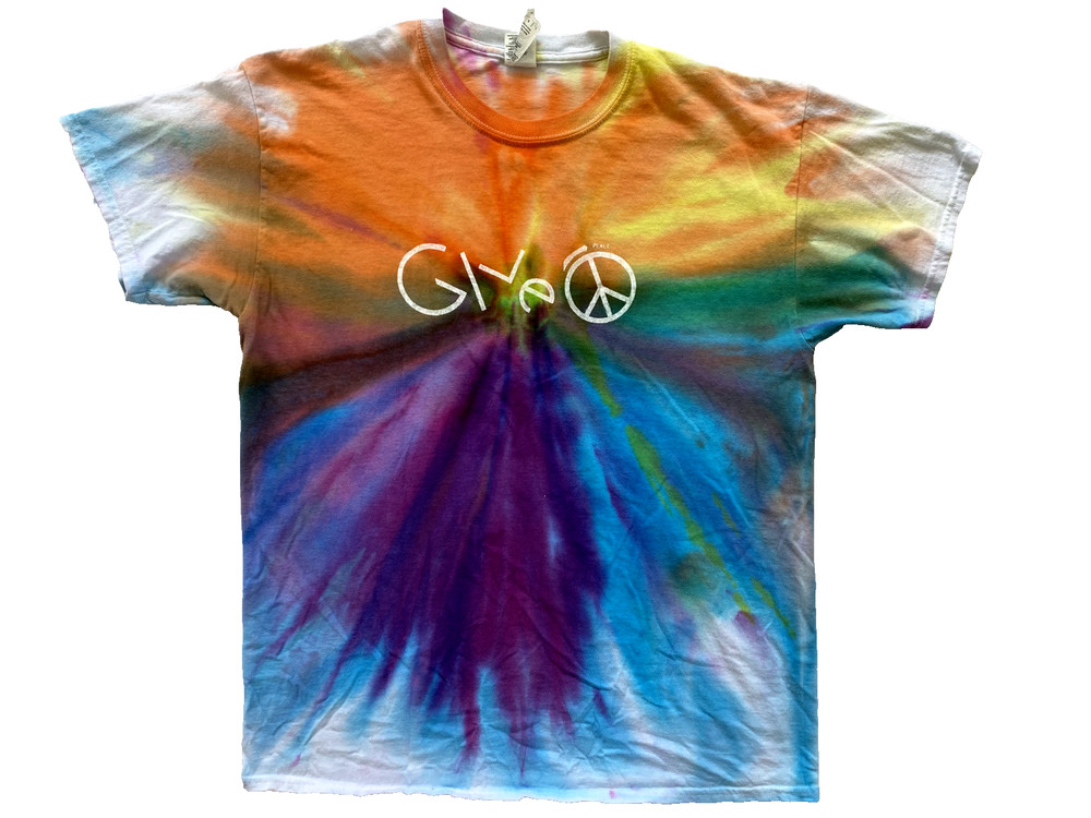 Vintage Tie Dye Mens T Shirt Large Rainbow Burst Peace Hippie Y2K