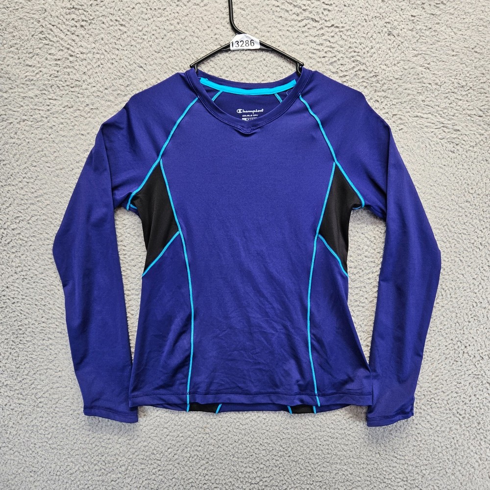 Champion Double Dry Shirt Mens Size Medium Blue Long Sleeves V-Neck Active Top