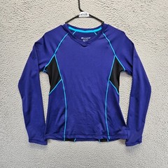 Champion Double Dry Shirt Mens Size Medium Blue Long Sleeves V-Neck Active Top