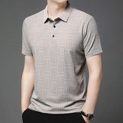 Cotton Polo Shirt Men Short Sleeve Printed Collared Classic Business Casual Top