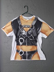 FAUX REAL Men’s Leather Daddy Biker Double Graphic Large Novelty T-Shirt *Read