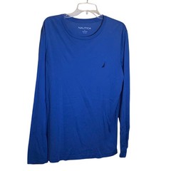 Nautica Mens Blue Long Sleeve T-Shirt Casual Everyday Minimalist Logo