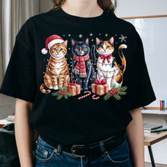 Meowy Christmas Shirt, Cat Christmas tshirt, Cat Lover Xmas T-Shirt