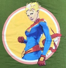 Captain Marvel Graphic Tee Shirt Adult Large Green Contrasting Yellow Trim