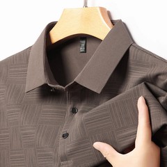 Cotton Polo Shirt Men Short Sleeve Printed Collared Classic Business Casual Top
