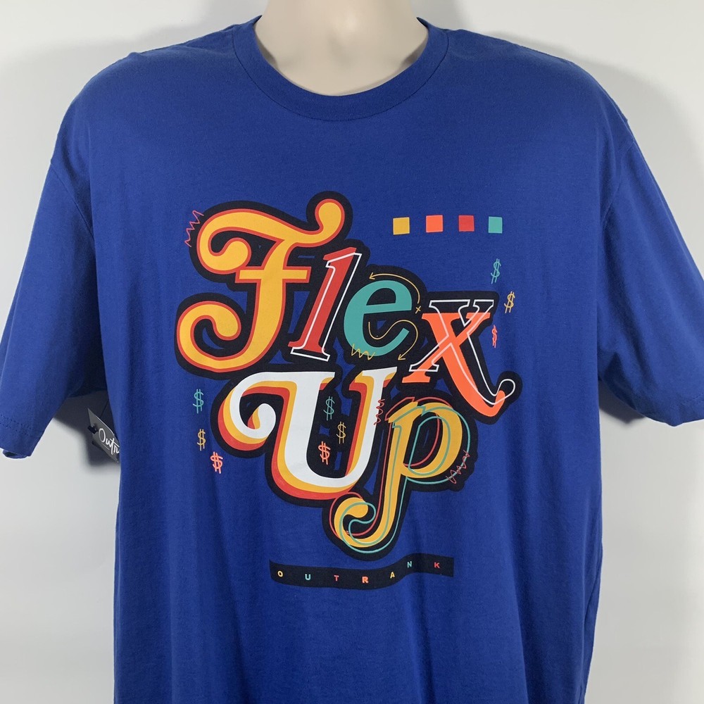NEW Outrank FLEX UP Men’s XL Cotton Short Sleeve Graphic T-Shirt, Blue