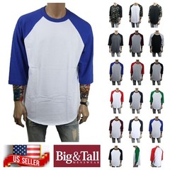 Men S-3XL Baseball Plain T-Shirt Lot 3/4 Sleeve Raglan Crew Neck Sports Jersey