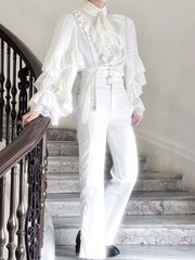 Men’s White Gothic-style shirt long-sleeved Top unisex blouse