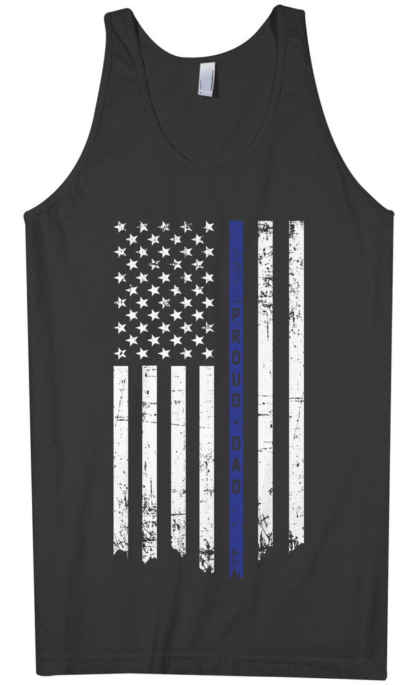 Threadrock Men’s Proud Dad Thin Blue Line American Flag Tank Top Police