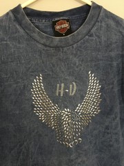 Harley-Davidson Shirt Mens Medium Blue Mineral Wash Rhinestone Wings Made USA