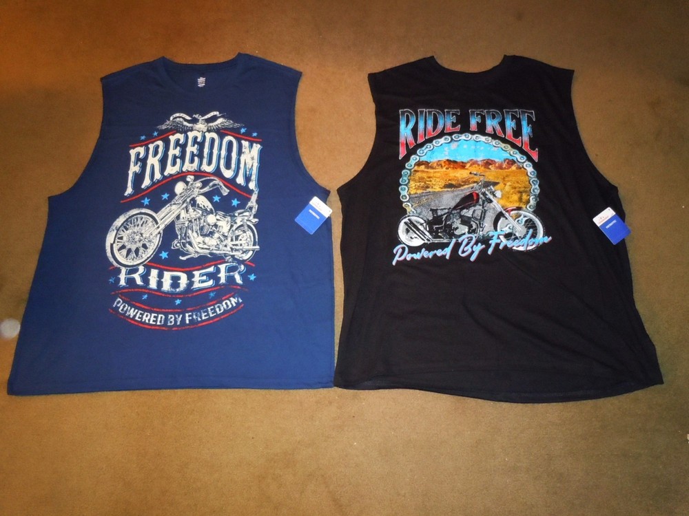 NEW 2 – Celebrate Patriotic Muscle Tank Shirts Mens XL Blue & Black Motorcycle
