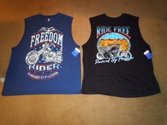 NEW 2 – Celebrate Patriotic Muscle Tank Shirts Mens XL Blue & Black Motorcycle