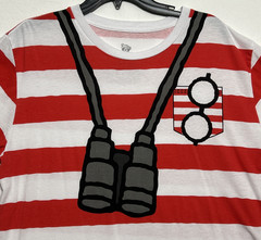 Where’s Waldo? Character Costume Red /White Striped Graphic TShirt Adult Size XL