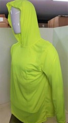 Neon Yellow Long Sleeve Safety Shirt With Hoodie, Polyester Birdeye mesh fabric