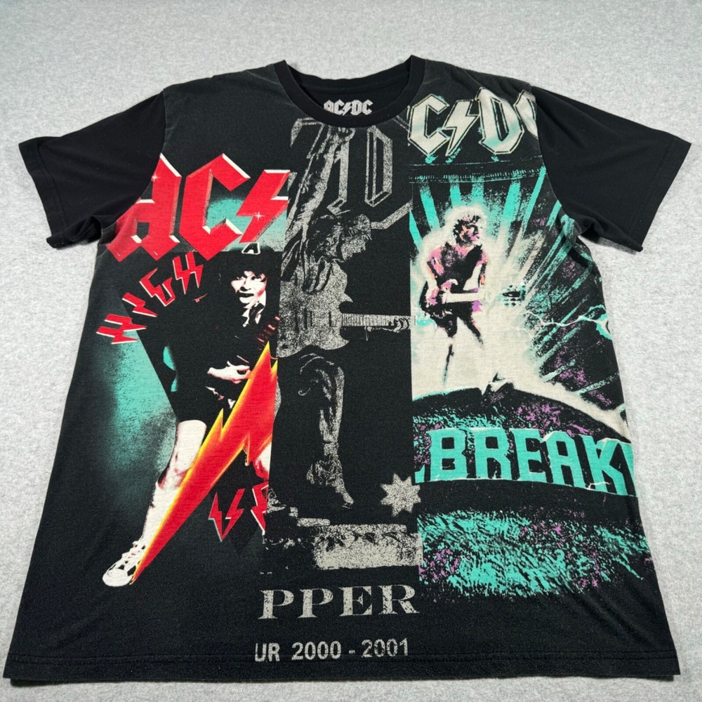 AC/DC Shirt Adult Large Black PPER UR 2000 Tour Rock Band Music Tour Mens Faded