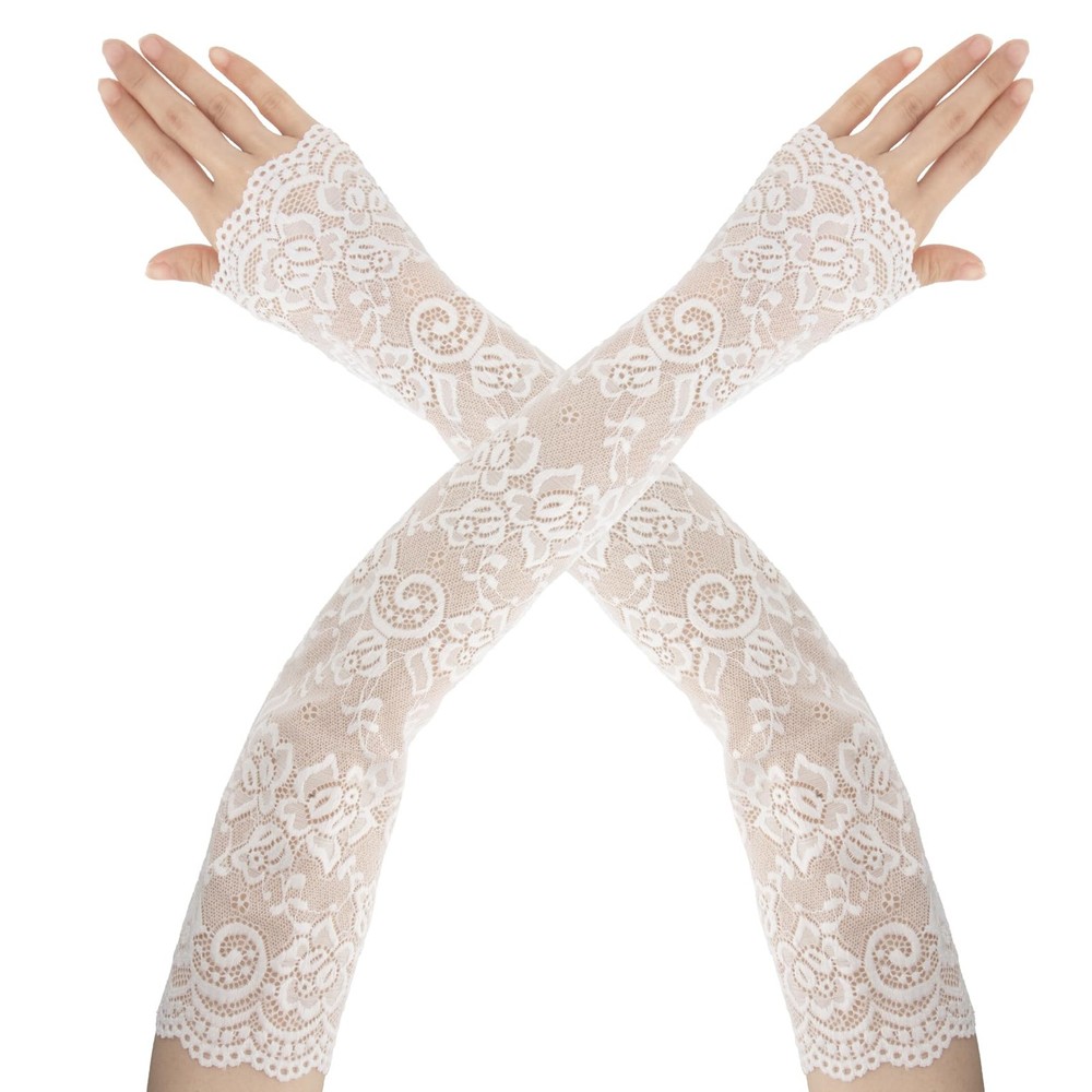 Long Lace Gloves Fingerless, Lace Sleeves, Lace Gloves Women Tea Party White