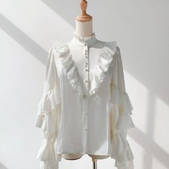 Men’s White Gothic-style shirt long-sleeved Top unisex blouse