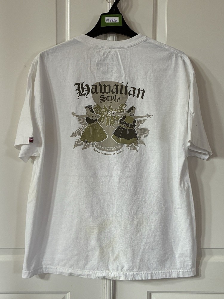 Hawaiian Style T-Shirt Men’s 2XL White Tropical Hula Girls Casual Outdoor