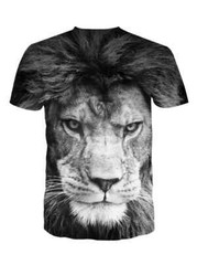 T Shirt Men Black White Lion Face Graphic Print Fashion Wicking Tee Short Sleeve