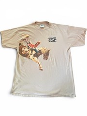 Vintage 1996 Coors Beer Cowboy Rodeo Wild West Tee Cream Colored Double Sided 2X