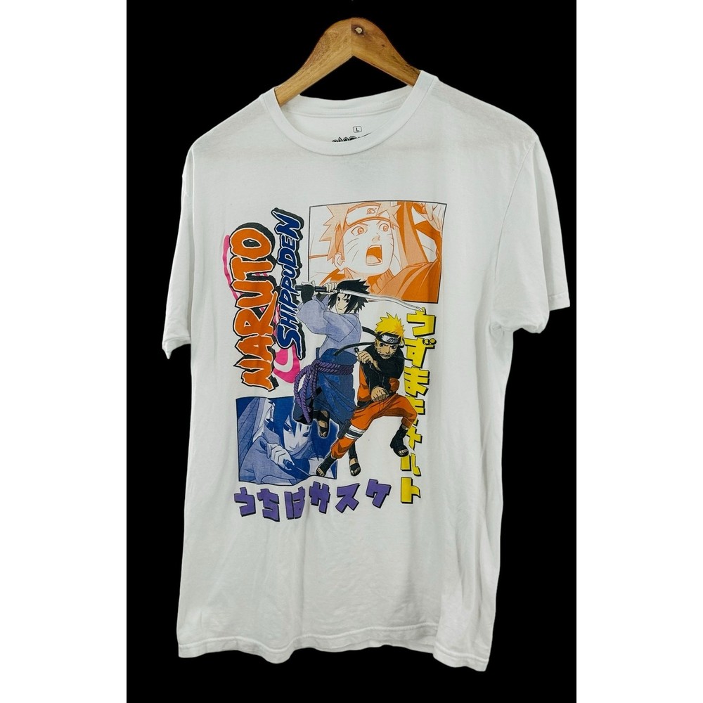 Naruto Shippuden Mens T-Shirt – Sasuke & Naruto Fighting Stances Logo Size L