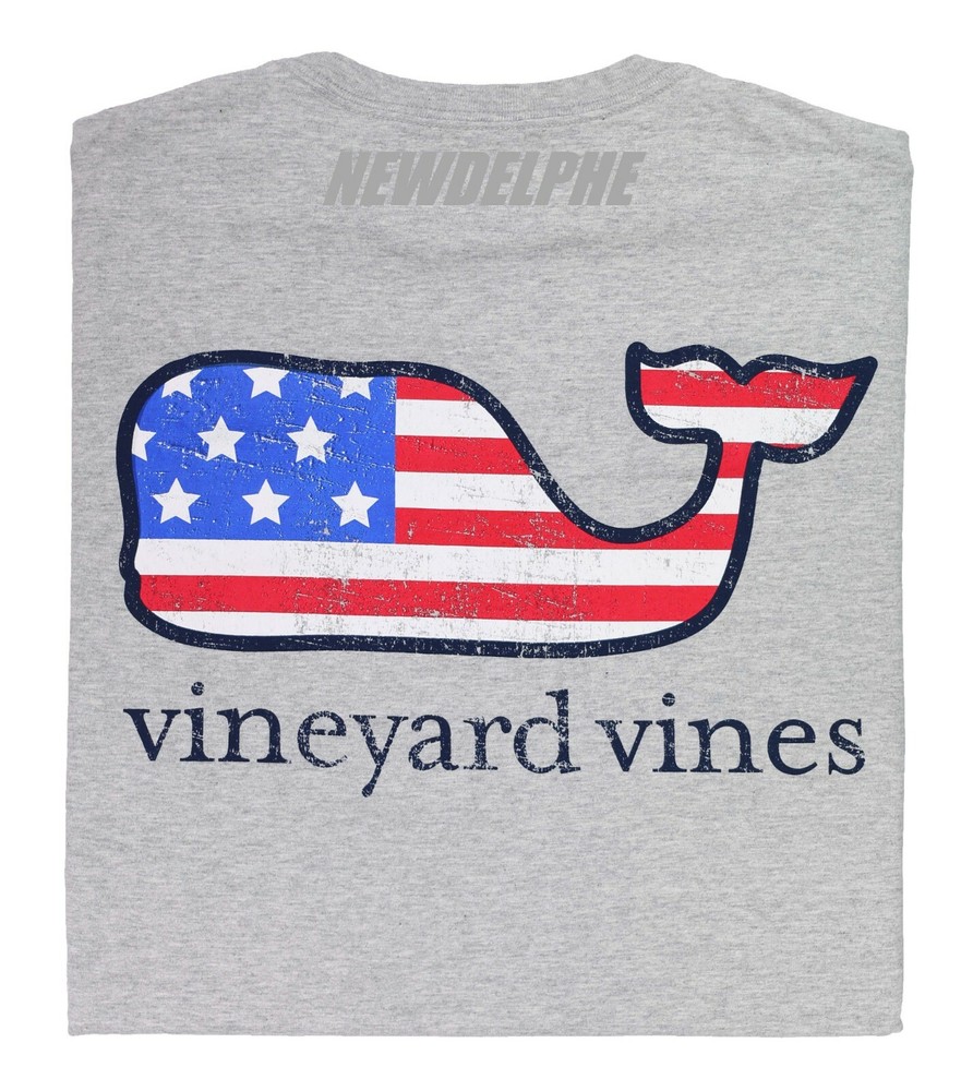 NWT Vineyard Vines Men SS Pocket Crew Tee T-Shirt “SS DISTRESSED FLAG WHALE”