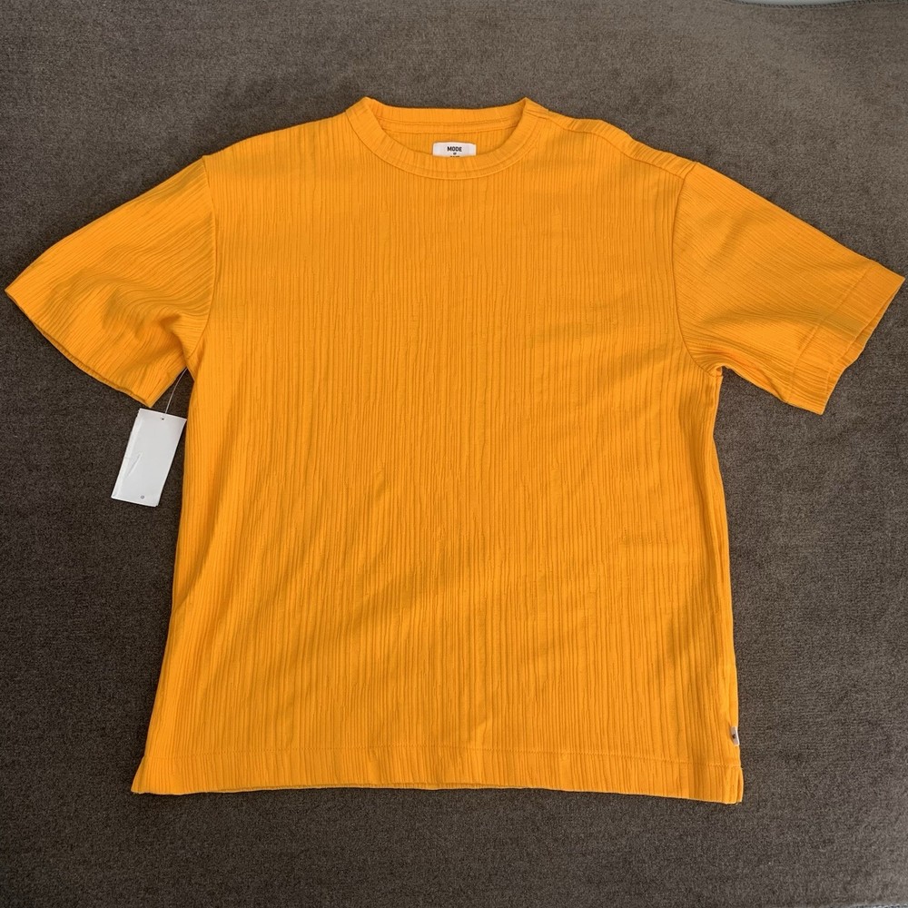 Mode of One Mens S Textured T-Shirt Short-Sleeve Relaxed-Fit Crinkle Orange NWOT