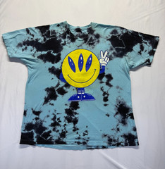 Alab T Shirt Mens Large Blue Black Tie Dye Graphic Alien Smiley Face Come Peace
