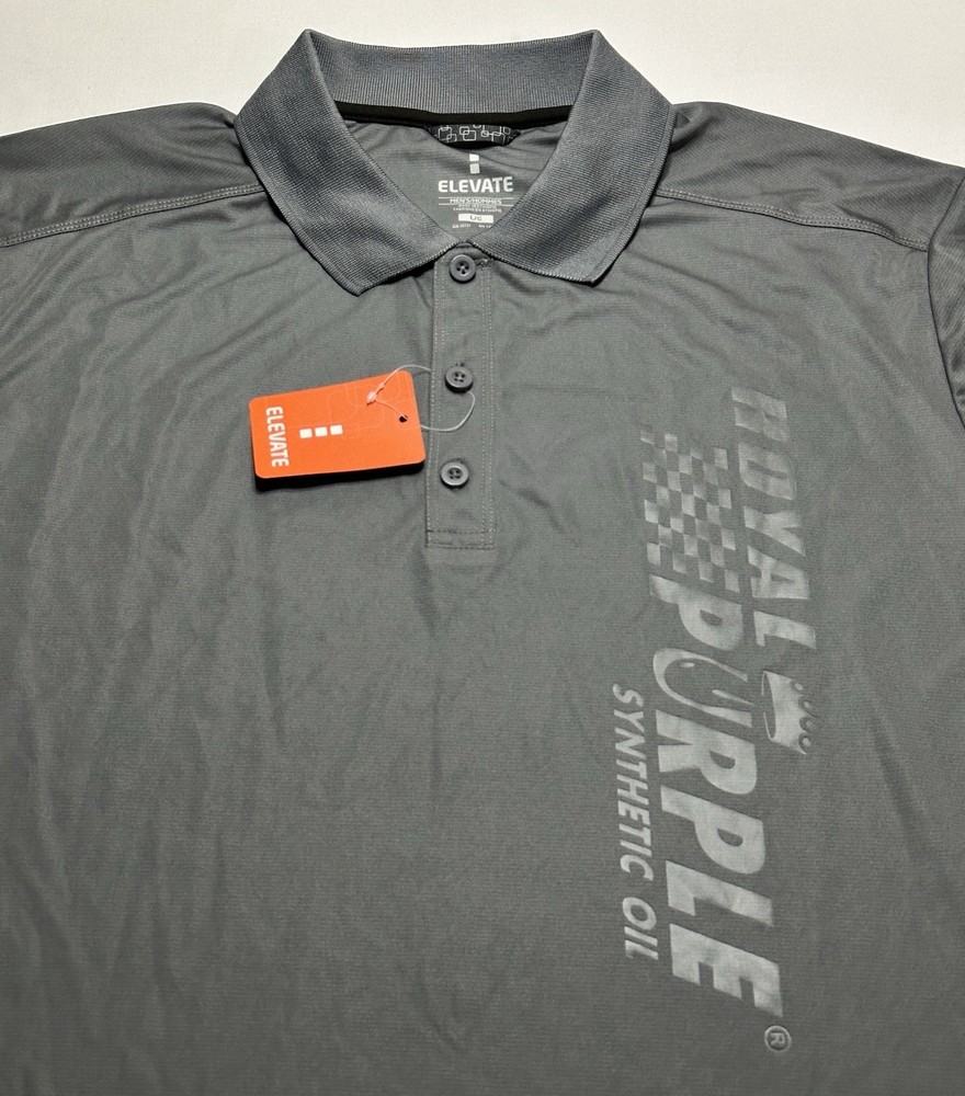 Royal Purple Synthetic Oil Men’s Purple Polo Golf Shirt Grey Size Large NWT New