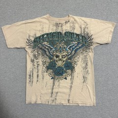 Silver Star Casting Co Graphic T-Shirt Skull Wings Roses Tan Mens Size Medium