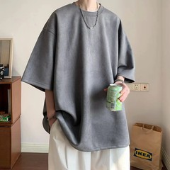Heavyweight Suede Short Sleeve T-Shirt Men’s Oversize Casual Loose Fit Five-Quar