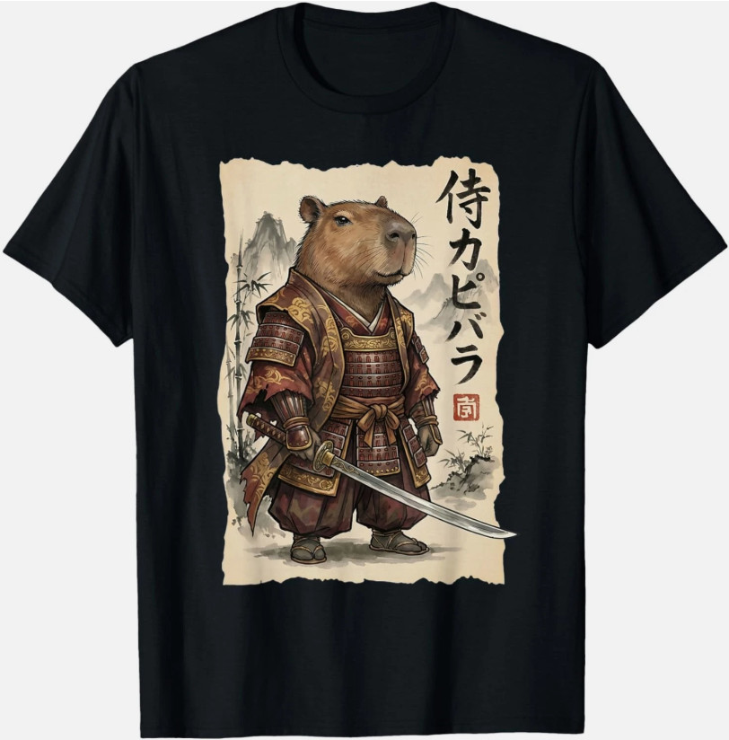 Samurai Capybara Japanese Art Vintage Graphic Funny Animal unisex T-Shirt