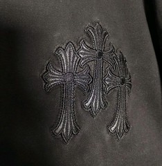 Men’s Y2K Style Black Satin Cross Embroidered Terry T-Shirt Size Extra Large XL