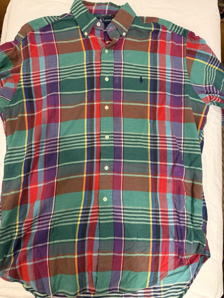VTG medium Ralph Lauren Blake 100% Cotton Button Up Shirt Multicolor Classic Fit