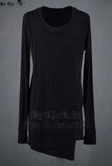 Mens Asymmetrical Hem Long Sleeve Shirt Top Mid Long T Shirts Punk Gothic S-3XL
