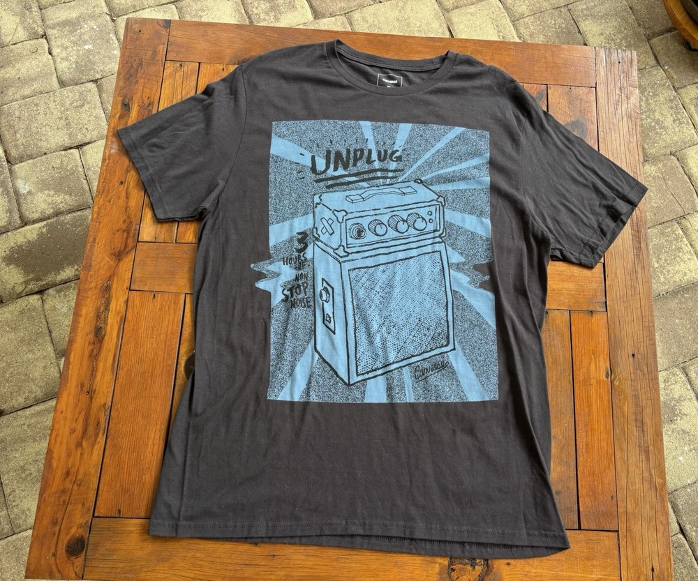 Converse XL Men’s Tee Shirt, Amp “Unplug”, Gray, Short Sleeve, 100% Cotton