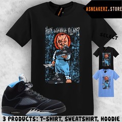Shirt Matching AJ 5 Black UNC Blue 2026 Match Sneaker Sneakerhead Chucky T-Shirt