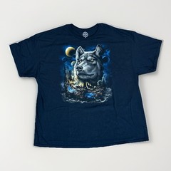 DOM Wolf Shirt Mens Size 3XL Moon Space Waterfall Nature Black Short Sleeve Tee