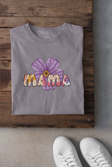 Mama Flower Retro Letters T-Shirt | Purple Daisy Graphic