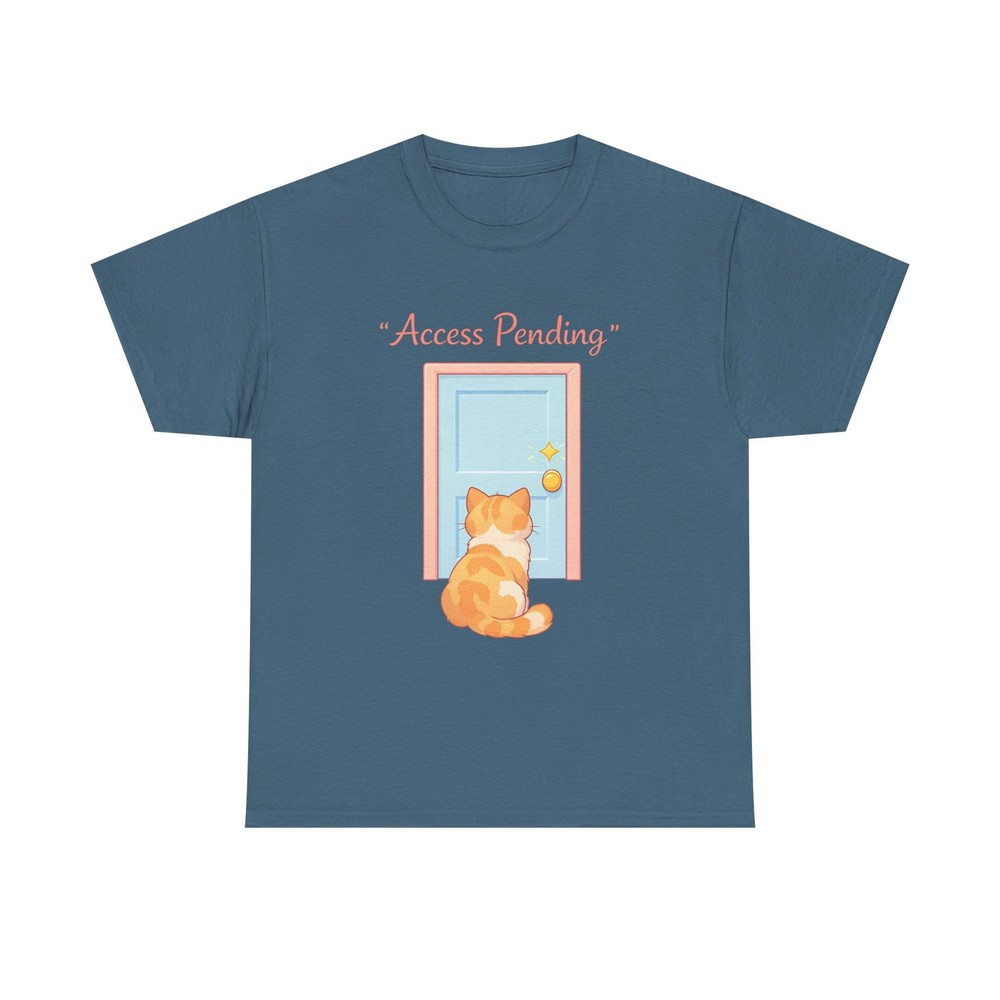 Unisex Heavy Cotton Tee Cat Door Waiting Funny Humor Cute Indoors Pet Animal