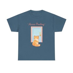 Unisex Heavy Cotton Tee Cat Door Waiting Funny Humor Cute Indoors Pet Animal