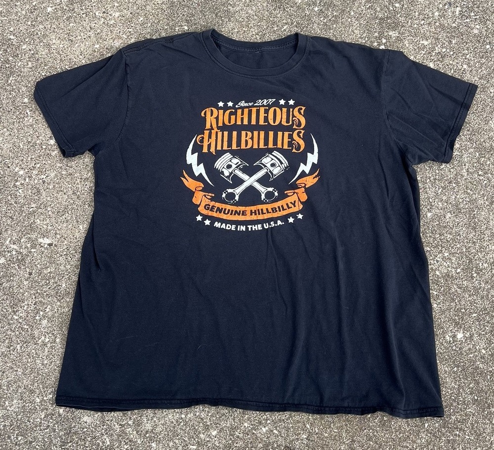 Righteous Hillbillies Made In USA Chicago Americana Black Cotton Band Tee XL