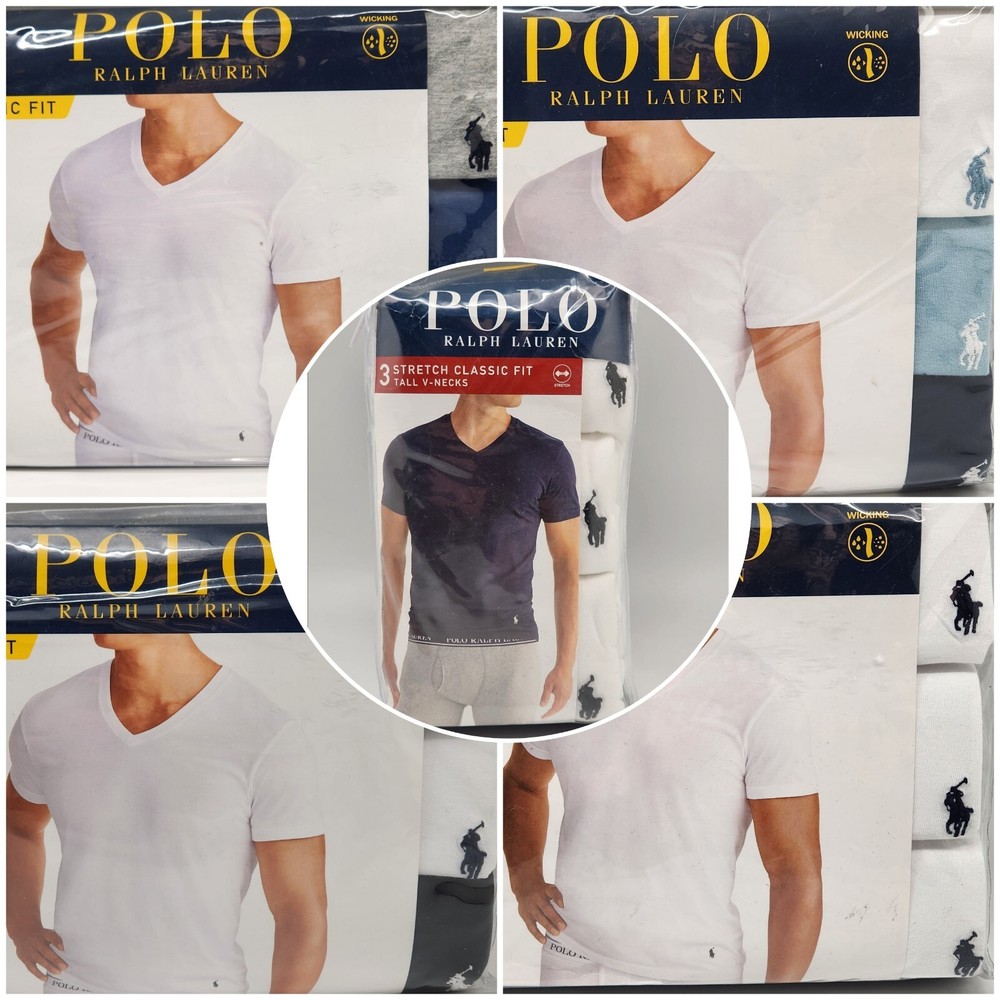 3 PK POLO RALPH LAUREN S – 2XL Cotton Logo Classic Fit V Neck T Shirts U PICK
