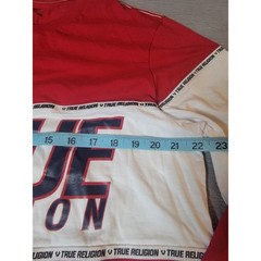 True Religion Mens Long Sleeve T-Shirt Red White Colorblock Logo Graphic Large