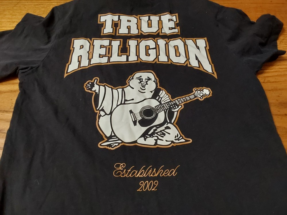 True Religion T Shirt Buddha Back Image Pocket Logo Size Medium Black