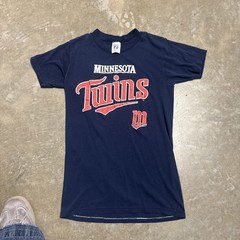 Kids Youth Minnesota Twins MLB Navy Blue T-Shirt Size S Logo 7 80s 90s